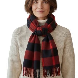 Christian Dior Red Black Plaid Lambswool Scarf